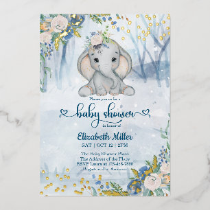 Cute Elephant In The Winter Forest Baby Shower