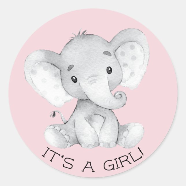 Cute Elephant It' a Girl Favour Sticker (Front)