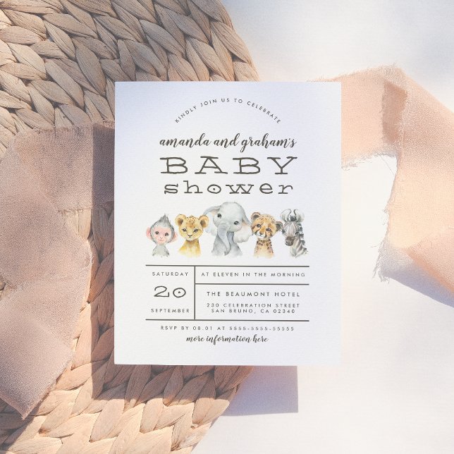 Cute Elephant & Jungle Friends Rustic Baby Shower Invitation Postcard (Creator Uploaded)