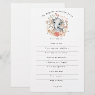 Cute Elephant Jungle Wishes for Baby Girl Shower