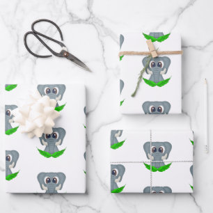 Cute Elephant Kids Birthday Safari Animal Pattern Wrapping Paper Sheet