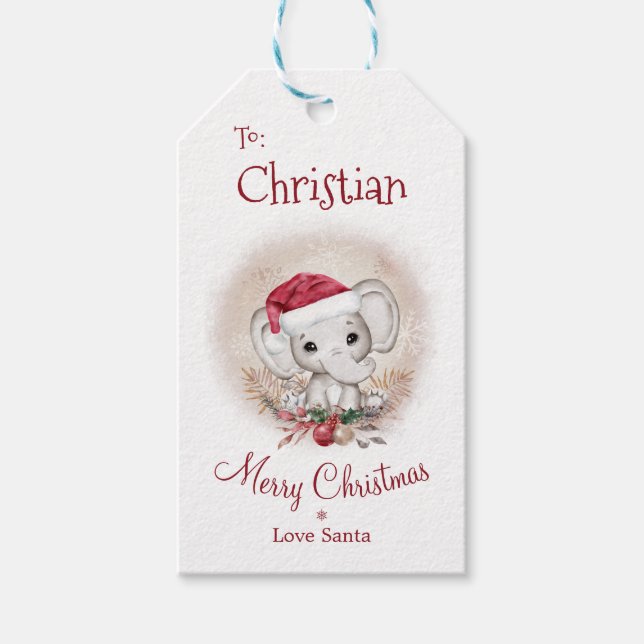 Cute Elephant Kids Christmas Gift Tag (Front)