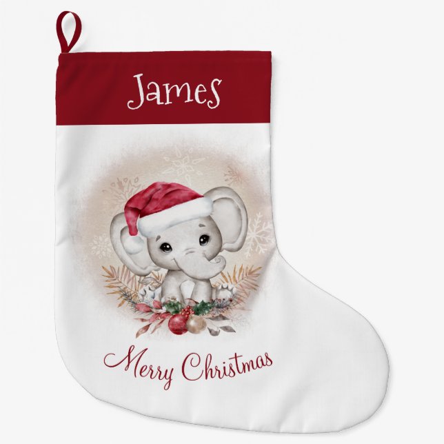 Cute Elephant Kids Christmas Stocking (Front)