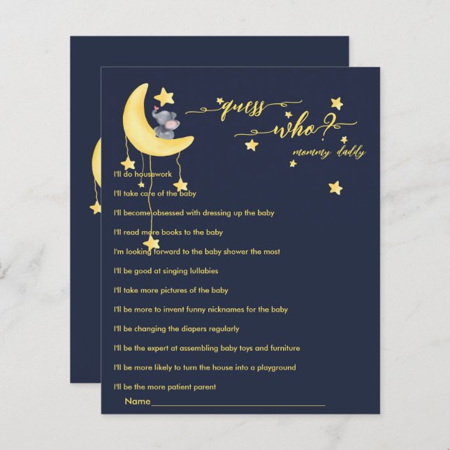 Cute Elephant & Little Butterfly Baby Shower Game (Front/Back)