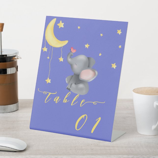 Cute Elephant & Little Butterfly Baby Shower Table Pedestal Sign (In SItu)