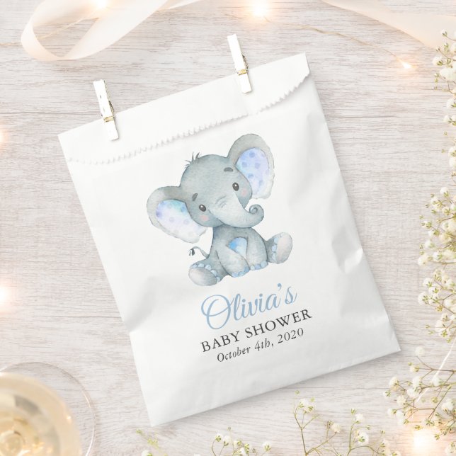 Cute Elephant, Little Elephant, Blue, Baby Shower Favour Bags (Clipped)