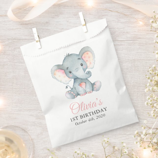 Cute Elephant, Little Elephant, First Birthday Favour Bags (Clipped)
