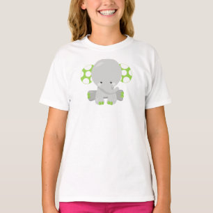 Cute Elephant, Little Elephant - Green Grey T-Shirt