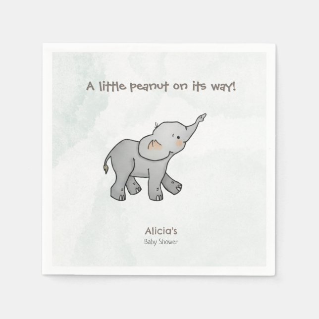 Cute Elephant Little Peanut On its Way Baby Shower Napkin (Front)