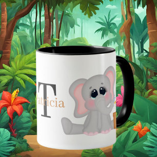Cute elephant lovers add monogram mug