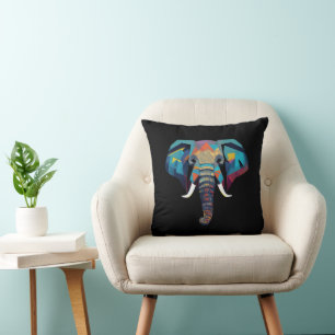 Cute Elephant low poly illustration Cushion