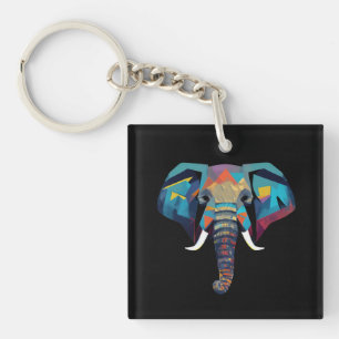 Cute Elephant low poly illustration Key Ring
