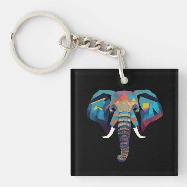 Cute Elephant low poly illustration Key Ring (Front)