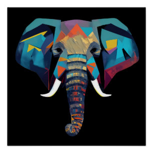 Cute Elephant low poly illustration Poster