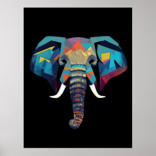 Cute Elephant low poly illustration Poster