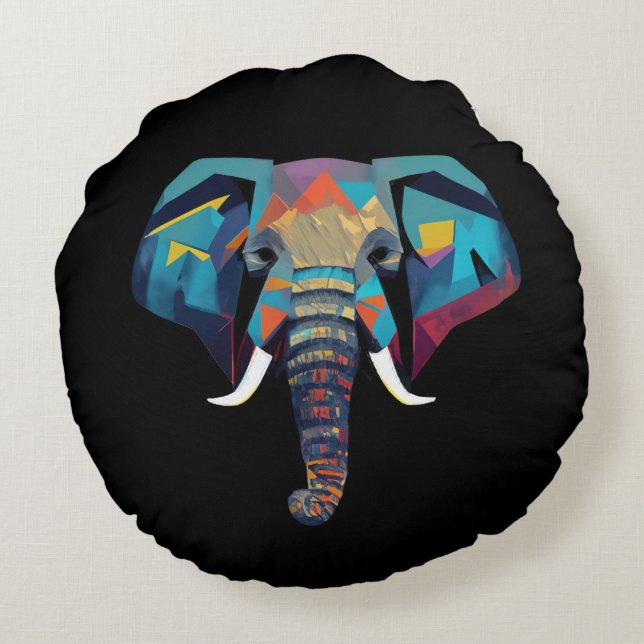 Cute Elephant low poly illustration Round Cushion (Back)