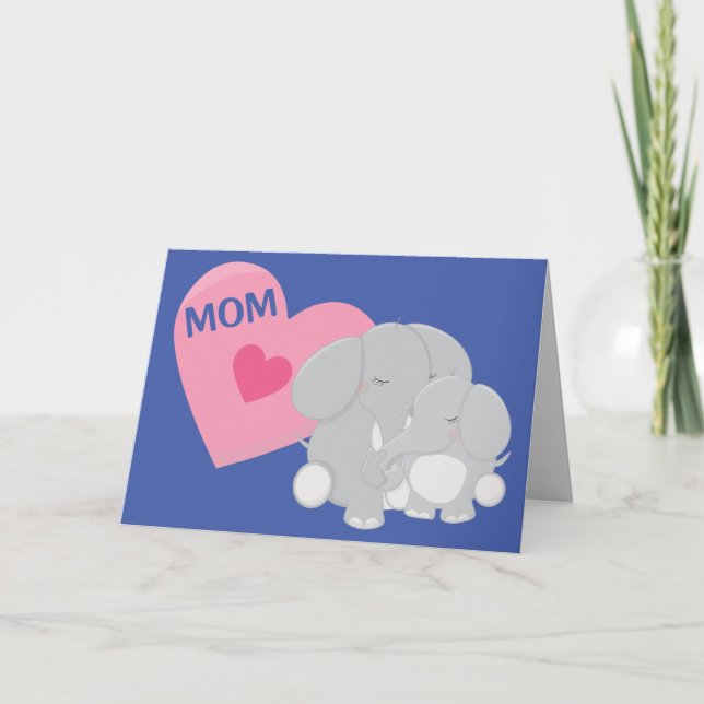 Cute Elephant Mama and Baby Mother's Day Card (Front)