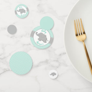 Cute Elephant Mint Polka Dot Baby Shower Confetti