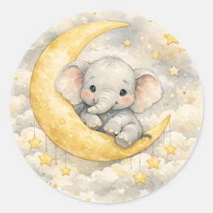 Cute Elephant Moon Nursery Art Classic Round Sticker