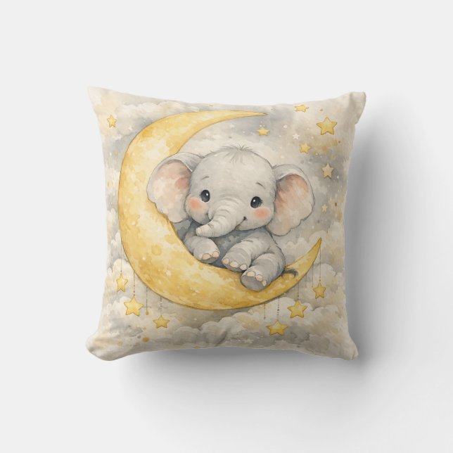 Cute Elephant Moon Nursery Art Cushion (Front)