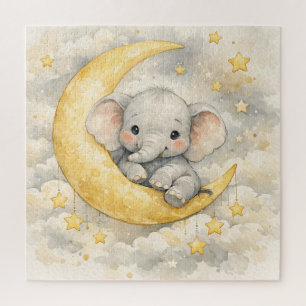 Cute Elephant Moon Nursery Art Jigsaw Puzzle