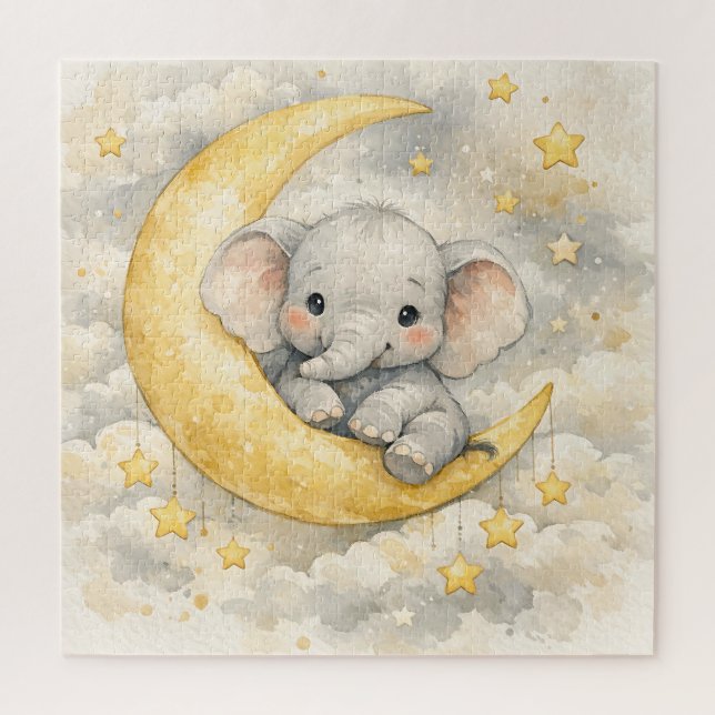 Cute Elephant Moon Nursery Art Jigsaw Puzzle (Vertical)