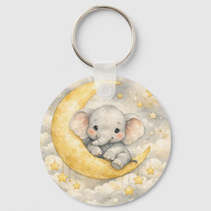 Cute Elephant Moon Nursery Art Key Ring