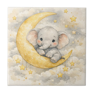 Cute Elephant Moon Nursery Art Tile