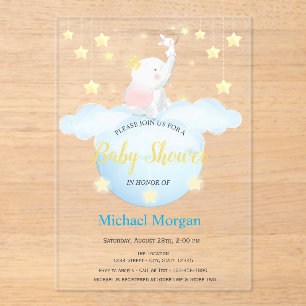 Cute Elephant Moon Stars Acrylic Invitation