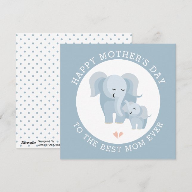 Cute elephant mother, baby dusty blue Mothers Day Holiday Card (Front/Back)