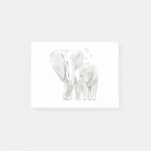 Cute elephant mum and baby sketch watercolour with post-it notes