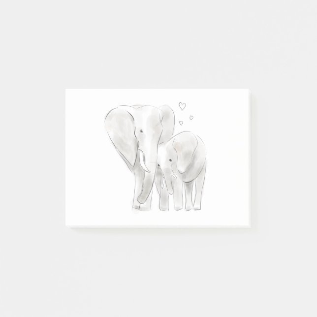 Cute elephant mum and baby sketch watercolour with post-it notes (Front)
