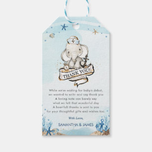 Cute Elephant Nautical Baby Shower Thank You Favou Gift Tags