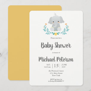 Cute elephant neutral baby shower invitation