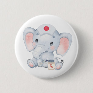 Cute Elephant Nurse 6 Cm Round Badge