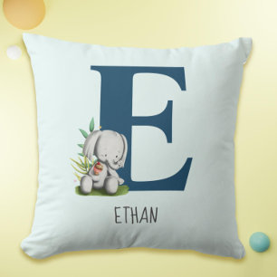 Cute Elephant Nursery Letter E Cushion