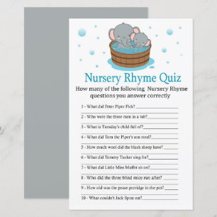 Cute Elephant Nursery Rhyme Quiz baby shower game