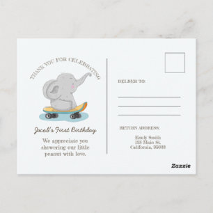 Cute Elephant on a Skateboard. Postcard