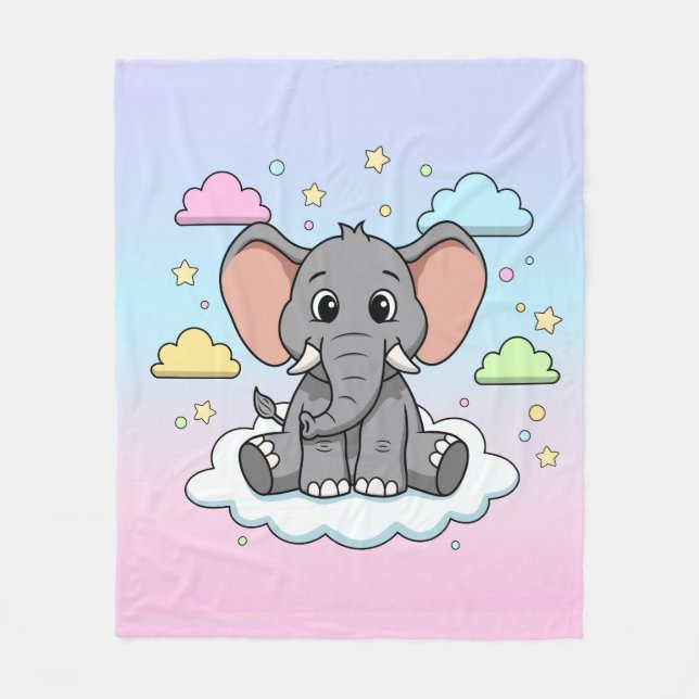 Cute Elephant on Cloud - I'm Ele-Fun-t Pun Fleece Blanket (Front)