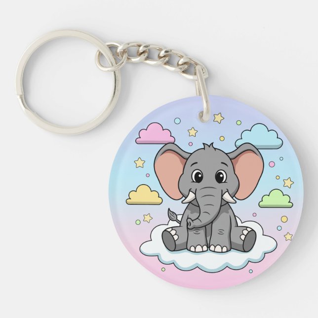 Cute Elephant on Cloud - I'm Ele-Fun-t Pun Key Ring (Front)