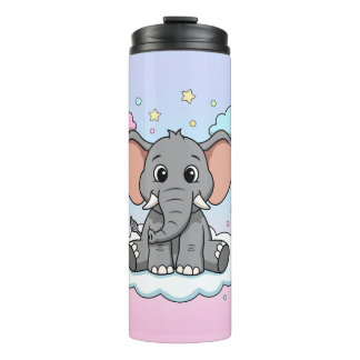 Cute Elephant on Cloud - I'm Ele-Fun-t Pun Thermal Tumbler
