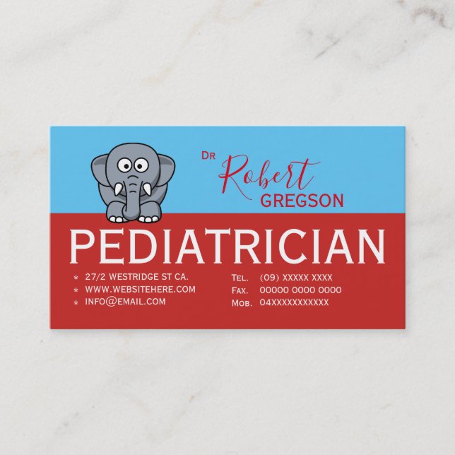 Cute Elephant Paediatrician Appointment Card (Front)