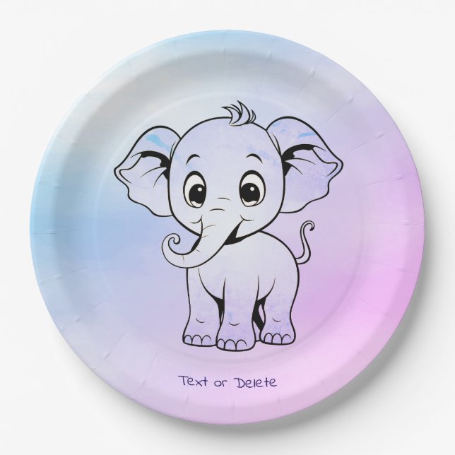 Cute Elephant Paper Plate (Front)