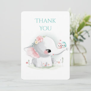 Cute Elephant Pastel Watercolor Thank You Card