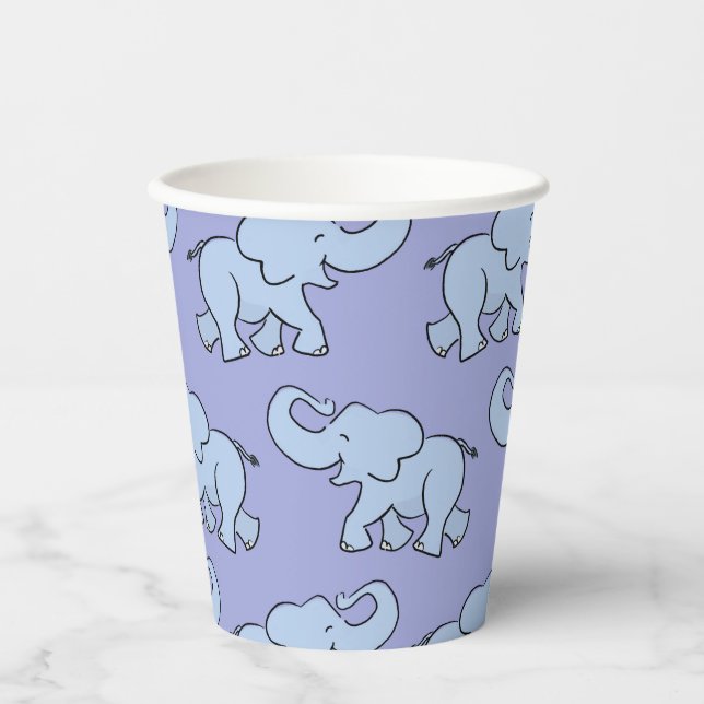 Cute Elephant Pattern Purple Baby Shower Paper Cups (Front)