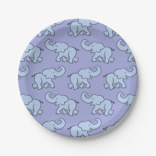 Cute Elephant Pattern Purple Baby Shower Paper Plate