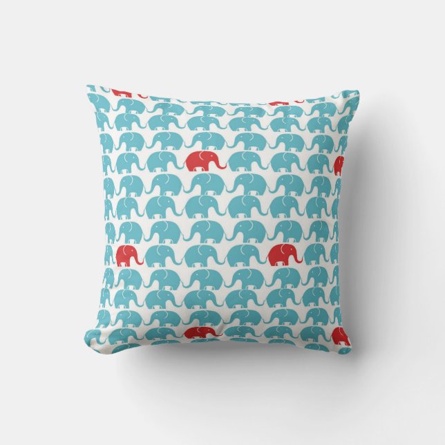 Cute elephant pattern with red accent cushion (Front)