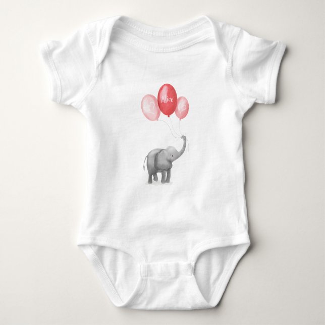 Cute elephant personalised baby bodysuit (pink) (Front)