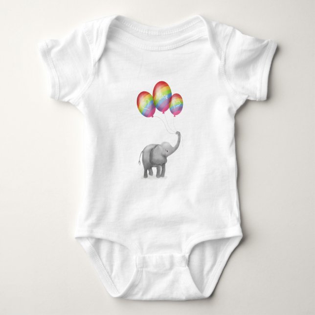 Cute elephant personalised baby bodysuit (rainbow) (Front)