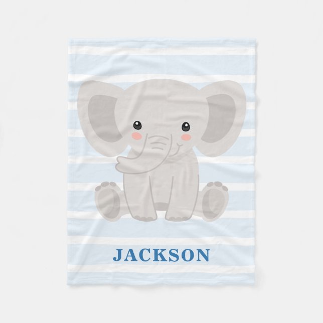 Cute Elephant Personalised Baby Boy Fleece Blanket (Front)